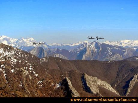 Ruta Requexón Valdunes, la Senda: Desde de la Senda, vista del Recuencu y Collau Zorru