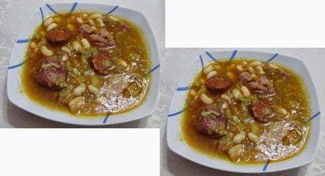 JUDIAS CON LACON, CHORIZO Y REPOLLO