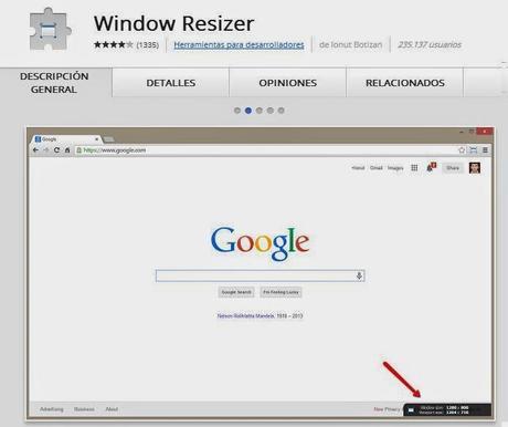 Windows resizer Extension Google Chrome