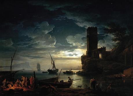 Claude-Joseph Vernet, “Noche: escena de la costa mediterránea con pescadores y barcas” 1753. © Museo Thyssen-Bornemisza.