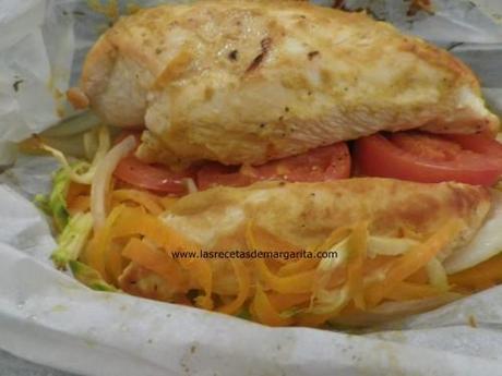 papillote 4 y Pechuga de pollo a la mostaza en papillote-Semana del 1 al 6 de Abril