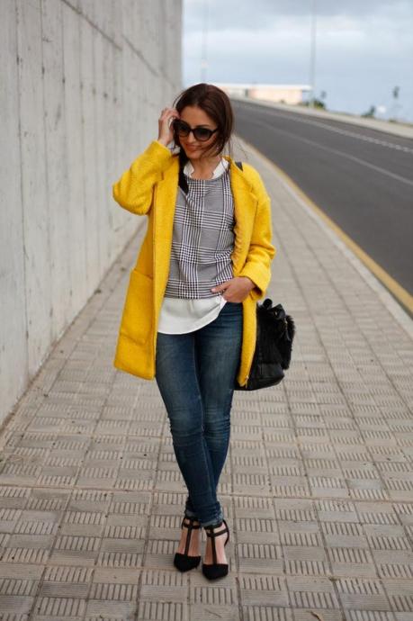 Yellow coat & houndstooth