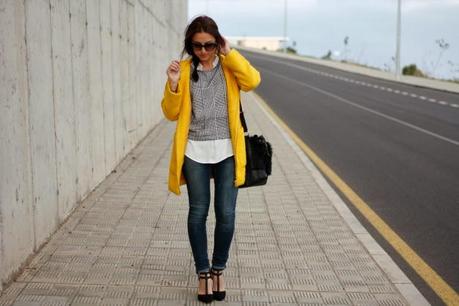 Yellow coat & houndstooth