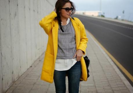 Yellow coat & houndstooth