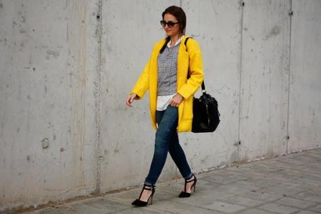 Yellow coat & houndstooth