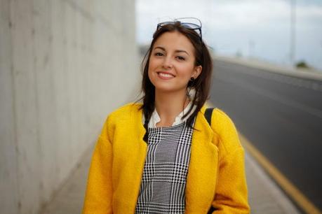 Yellow coat & houndstooth