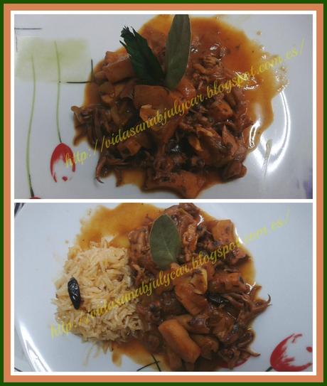 Chipirones con pota en salsa americana