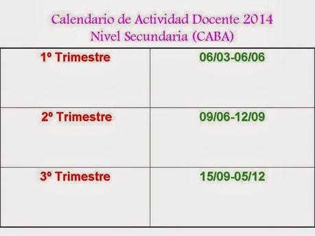 Calendario de Actividades Docentes. C.A.B.A 2014