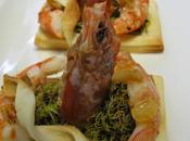 Gambas cebolla caramelizada brotes