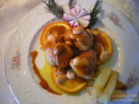 Pollo salteado con  almendras y naranjas 