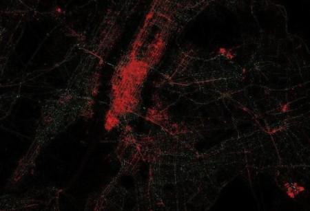 La desigualdad también presente en el uso del tipo de smart phone (Android vs. iOS) iPhone (rojo) vs. Android (verde). Nueva York