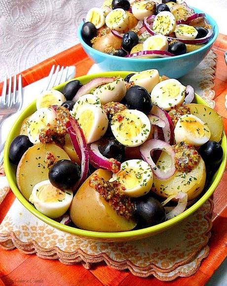 Ensalada templada de patatas con vinagreta de mostaza