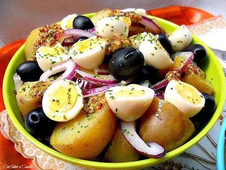 Ensalada templada de patatas con vinagreta de mostaza