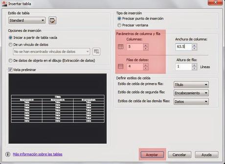 Crear una tabla en Autocad