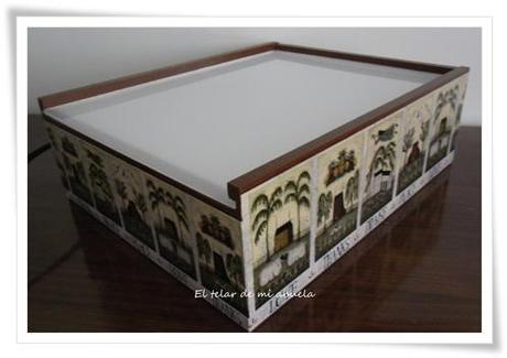 COSTURERO Y CAJA DE LUZ EN DECOUPAGE.