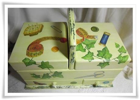 COSTURERO Y CAJA DE LUZ EN DECOUPAGE.