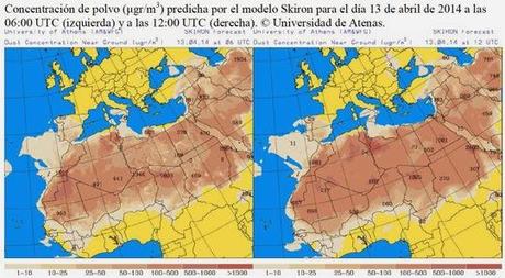 España: Previsión de intrusión de polvo africano 12 y 13 de abril de 2014