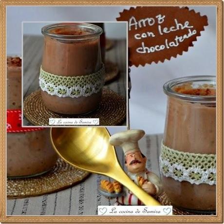 Peras rellenas de arroz con leche chocolateado