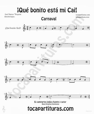 Tubepartitura Qué Bonito está mi Cai partitura fácil en clave de Sol tema de la mítica Chirigota del Carnaval de Cadiz El Profesor Majareta y los Niños Probeta