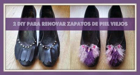 2 diferentes maneras de renovar unos zapatos de piel viejos con cuero y tachuelas o con plumas y abalorios de manera facil y barata
