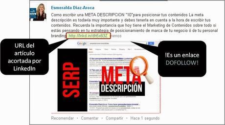 Publicacion de actividad en LinkedIn. Enlaces Dofollow y Nofollow