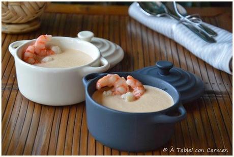 Vichyssoise de Puerros, Gambas y Almendras