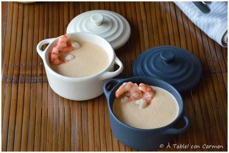 Vichyssoise de Puerros, Gambas y Almendras