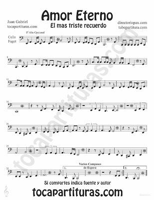 Tubepartitura Amor Eterno de Rocío Dúrcal Partitura de Trombón, Chelo, Fagot, Tuba Elicón, Bombardino, Fagot Partituras en Clave de Fa en 4º línea.