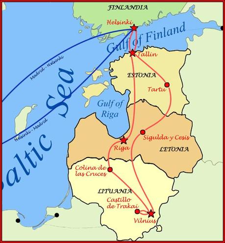 mapa de ruta por los países bálticos
