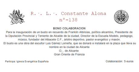 La logia Constante Alona promueve un homenaje al que fuera teniente alcalde de Alicante, pastor y masón