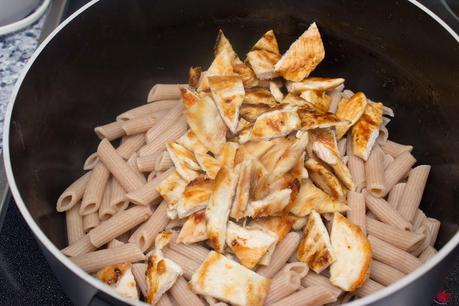 Pasta con pollo y salsa de champiñones Pasta con pollo y salsa de champiñones