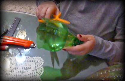 Reciclando: Recipiente con botella de plástico