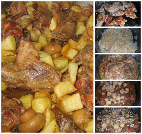 CONEJO CON CHAMPIÑONES Y PIÑONES