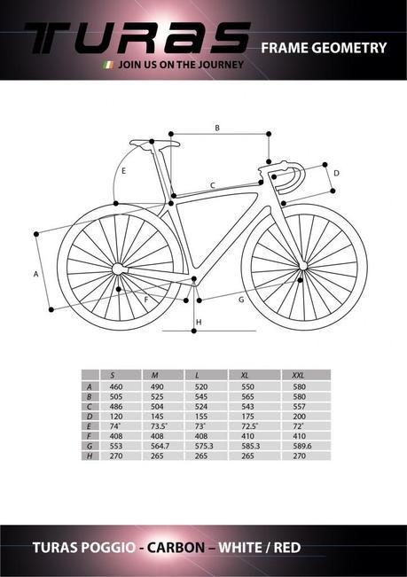La geometría de esta bicicleta para pruebas de rendimiento (Poggio). 