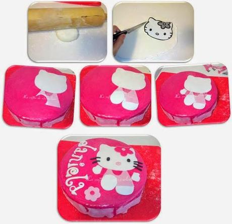 Tarta Hello Kitty con bizcocho de chocolate blanco y fresa relleno de ganaché de fresa