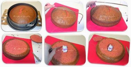 Tarta Hello Kitty con bizcocho de chocolate blanco y fresa relleno de ganaché de fresa