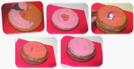 Tarta Hello Kitty con bizcocho de chocolate blanco y fresa relleno de ganaché de fresa
