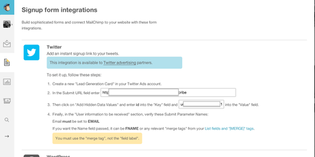 Integrar twitter card con mailchimp