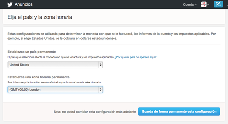 elegir pais y zona horaria en twitter