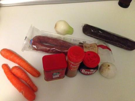 Judiones con chorizo y zanahoria. Comida para la oficina.