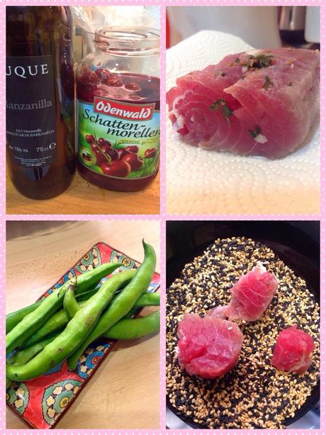 ATÚN FRESCO CON SÉSAMO Y CEREZAS CON HABITAS DE TEMPORADA-SEGUNDO RETO NAZARI