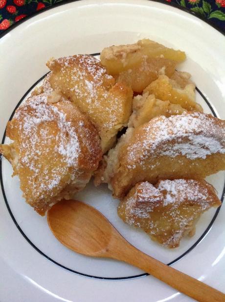 BREAD AND BUTTER PUDDING CON MERMELADA DE JENGIBRE Y PERAS CARAMELIZADAS