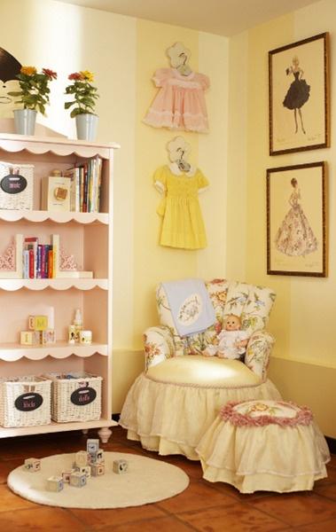 Love this idea for a future little girl's room. Vintage barbie prints and vintage dresses for decor. So classy and sweet!