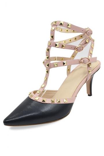 Black Ankle Strap Sandals with Studs