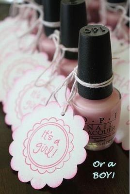 Nail polish favors for a baby girl or boy baby shower personalized with homemade party circles