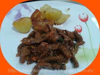 Ternera con verduras y salsa de ostras