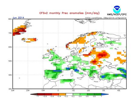 Previsión meteorológica mayo y junio España 2014 según la NOAA