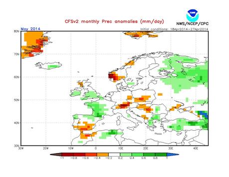 Previsión meteorológica mayo y junio España 2014 según la NOAA