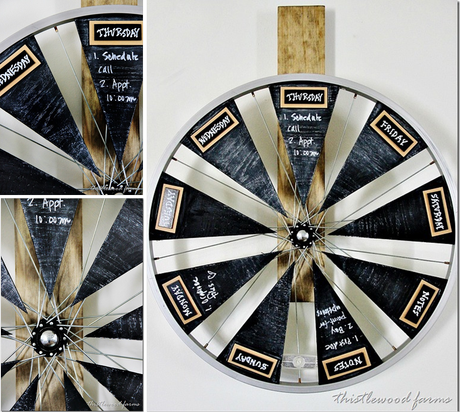 UN ORGANIZADOR DE TAREAS CON UNA RUEDA DE BICICLETA