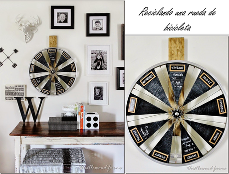 UN ORGANIZADOR DE TAREAS CON UNA RUEDA DE BICICLETA